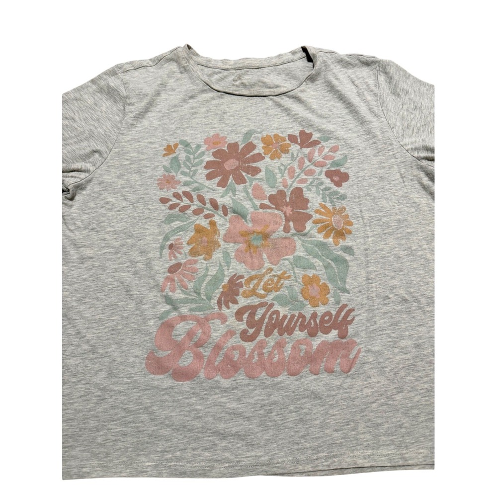 Let Yourself Blossom Floral Graphic T-Shirt Heather Grey Short Sleeve XL - Picture 2 of 7